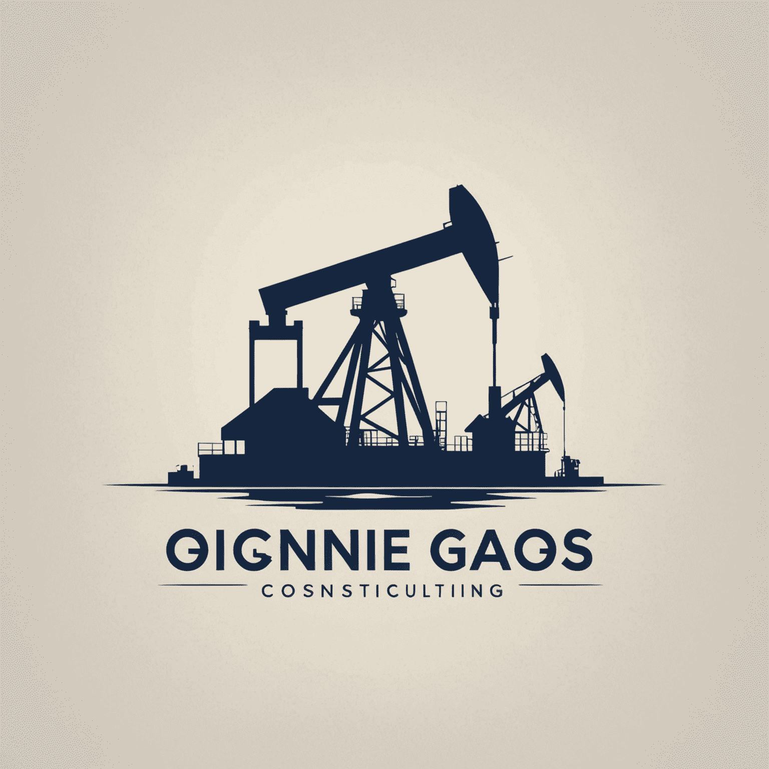 Oil and Gas Consulting firm logo featuring an oil rig silhouette and a sleek, modern typeface in deep navy blue