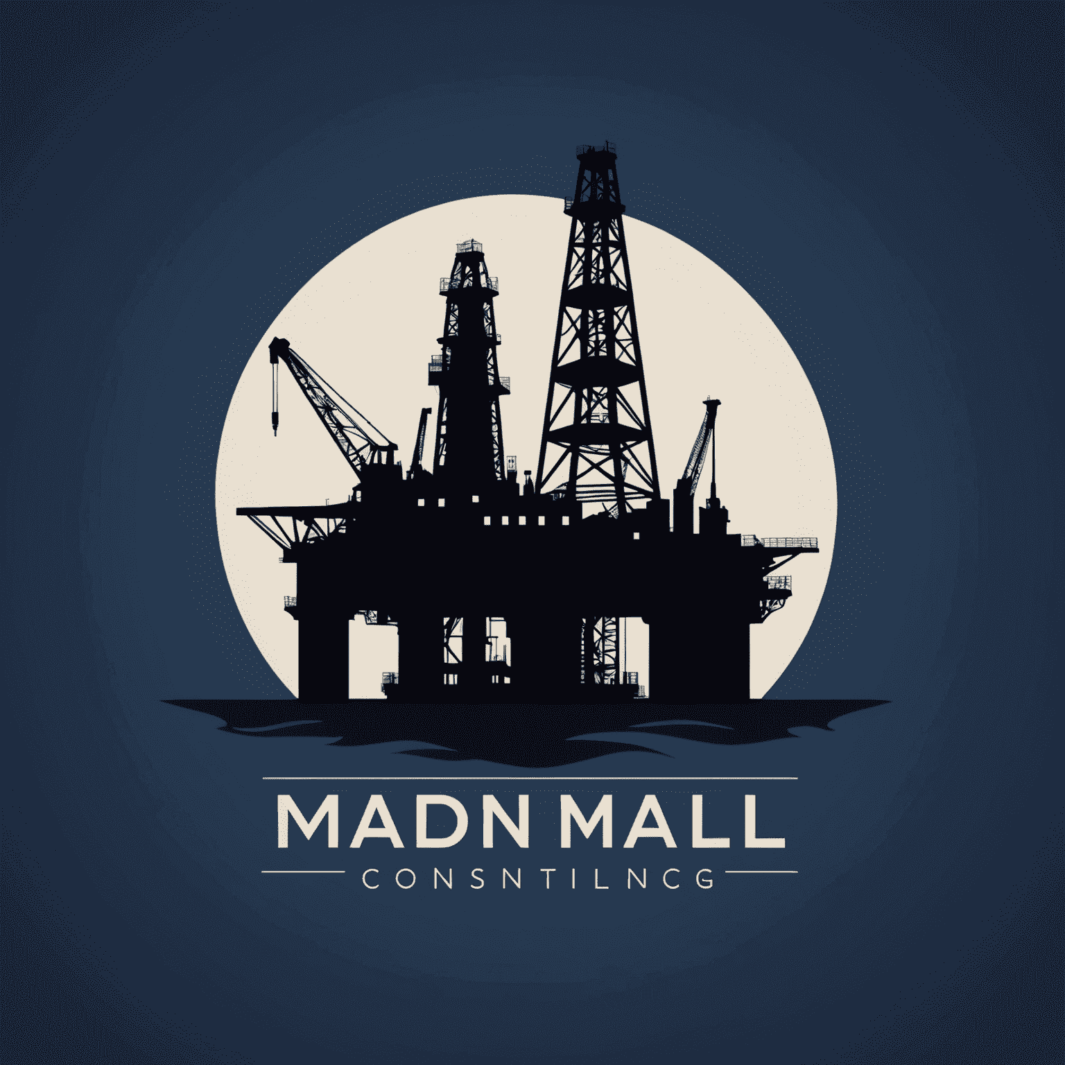 Oil and Gas Consulting firm logo featuring an oil rig silhouette and a sleek, modern typeface in deep navy blue