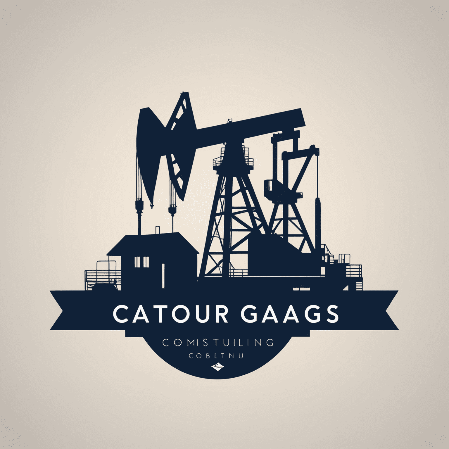 Oil and Gas Consulting firm logo featuring an oil rig silhouette and a sleek, modern typeface in deep navy blue