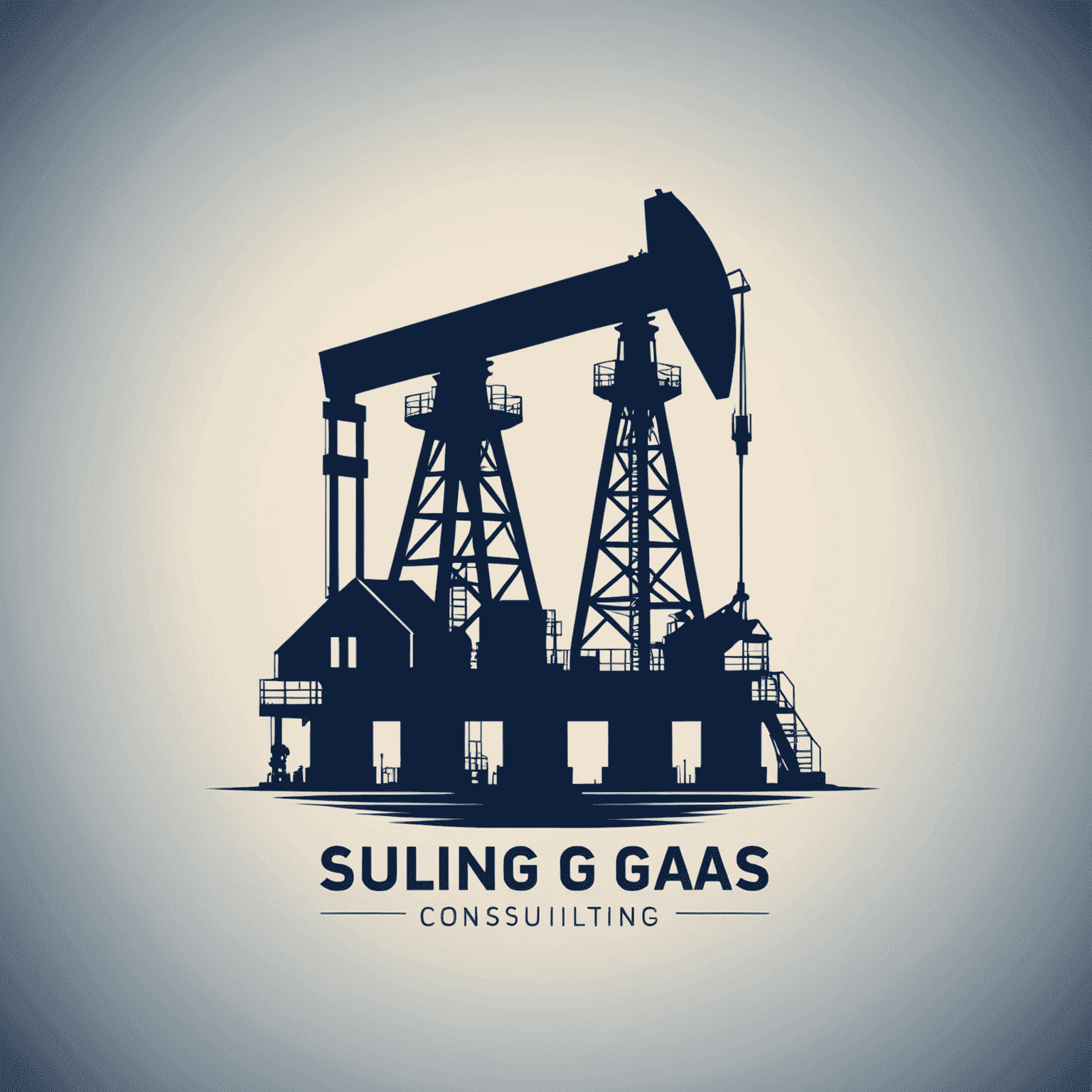 Oil and Gas Consulting firm logo featuring an oil rig silhouette and a sleek, modern typeface in deep navy blue