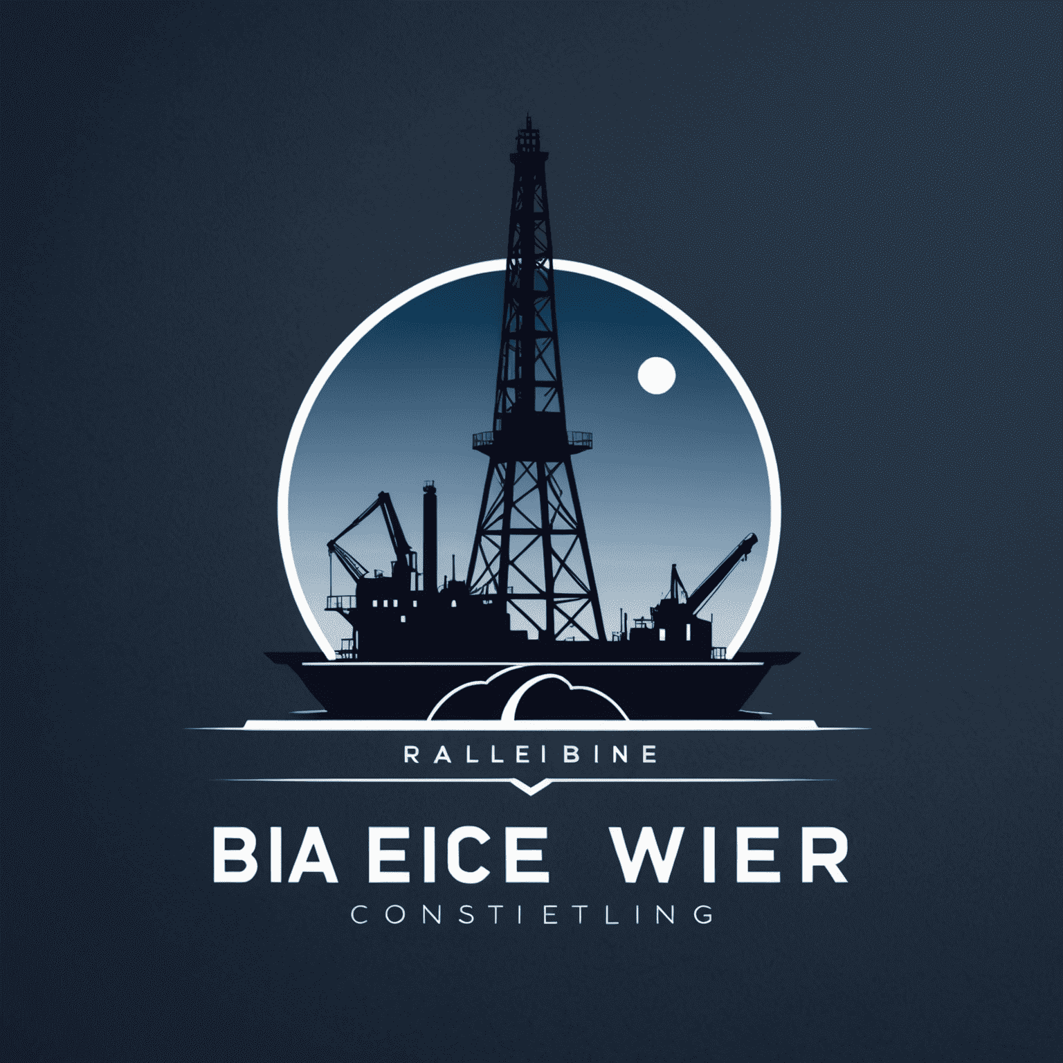 Oil and Gas Consulting firm logo featuring an oil rig silhouette and a sleek, modern typeface in deep navy blue