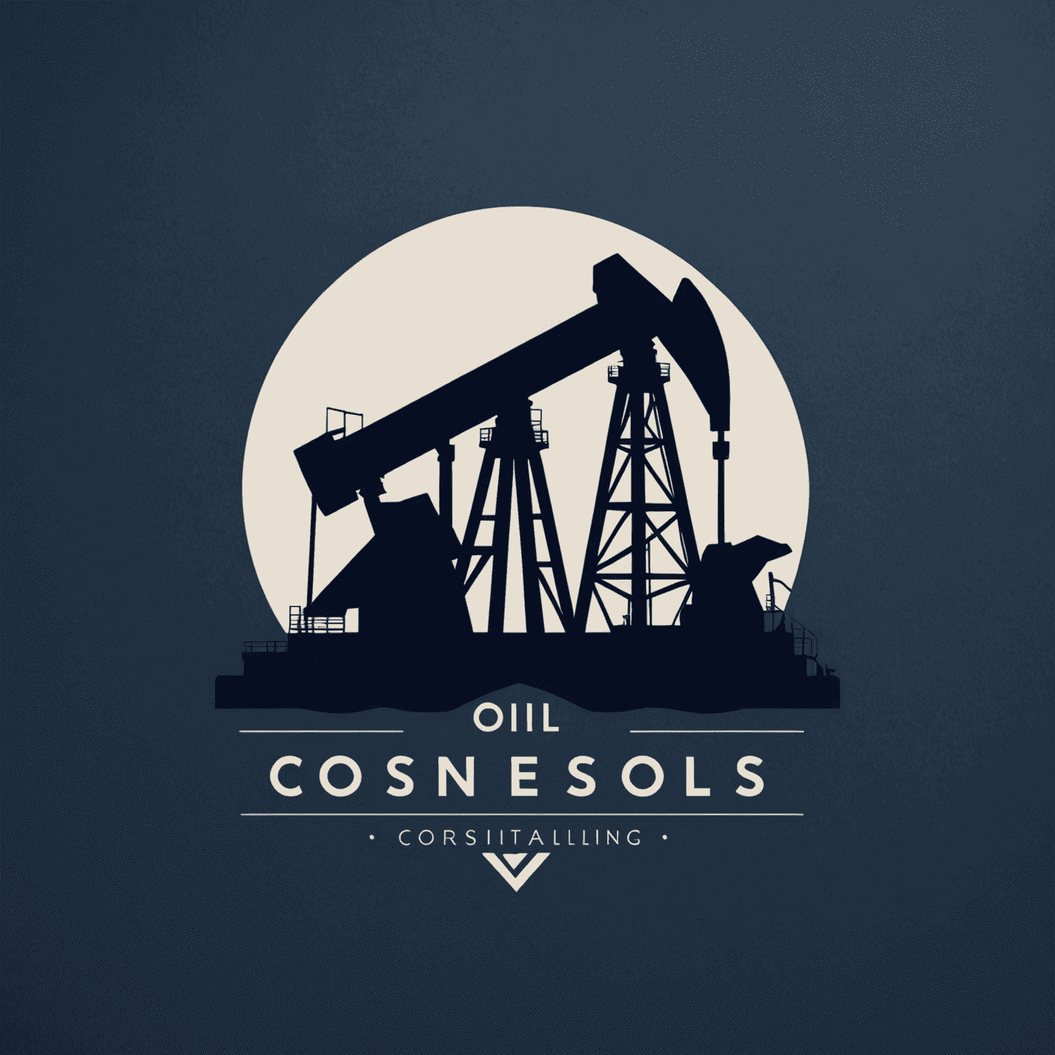 Oil and Gas Consulting firm logo featuring an oil rig silhouette and a sleek, modern typeface in deep navy blue