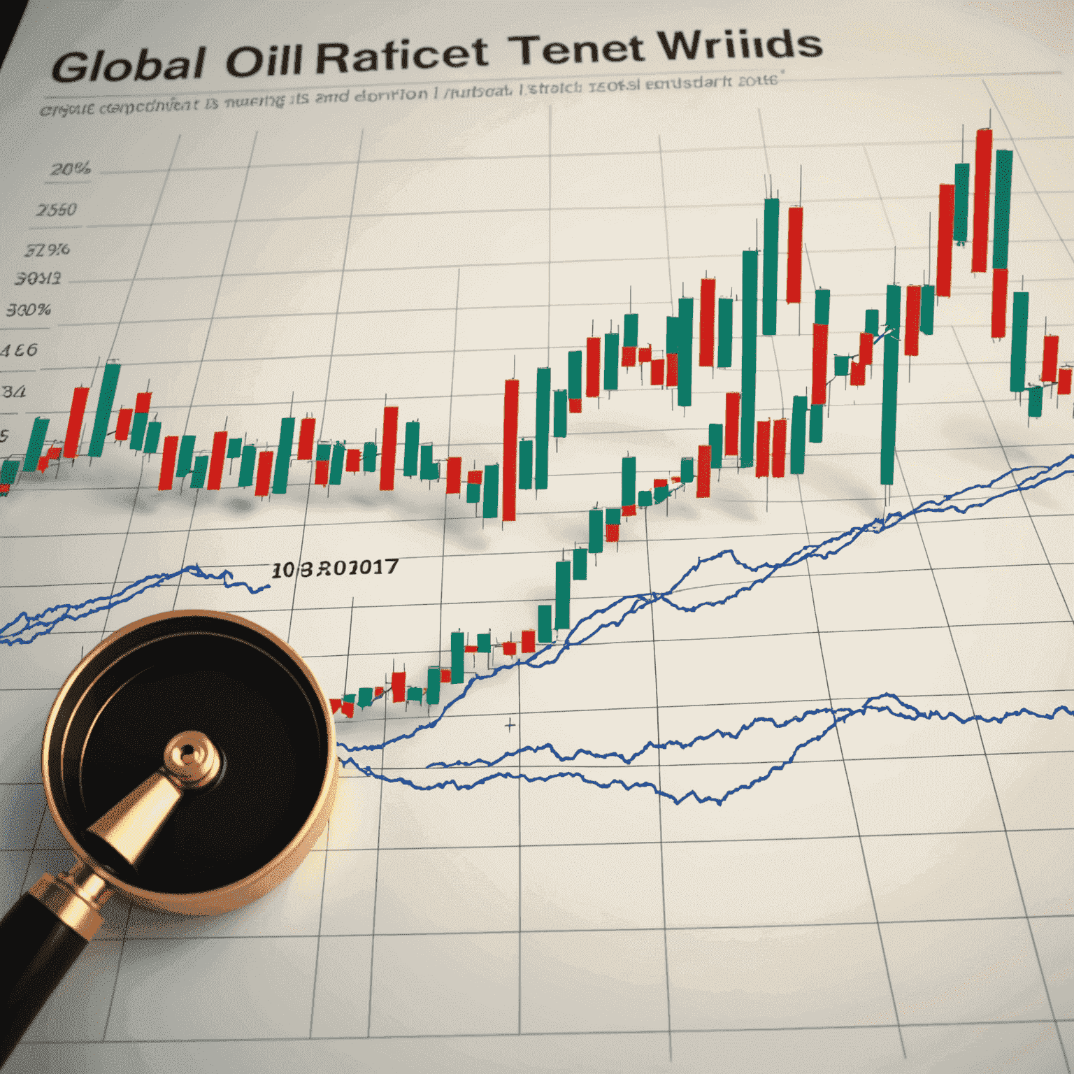 Graph showing global oil market trends with rising and falling lines representing price fluctuations and supply-demand dynamics