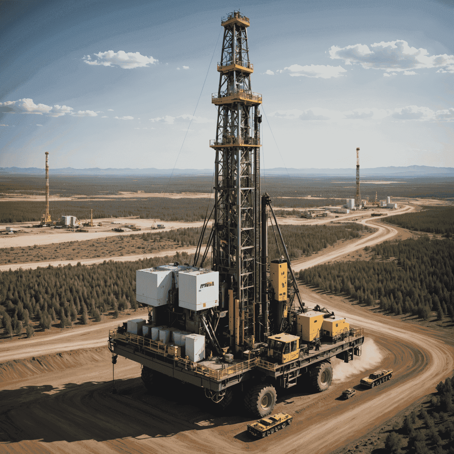 Image of a modern drilling rig with advanced technology displays and automated systems, emphasizing efficiency in challenging environments